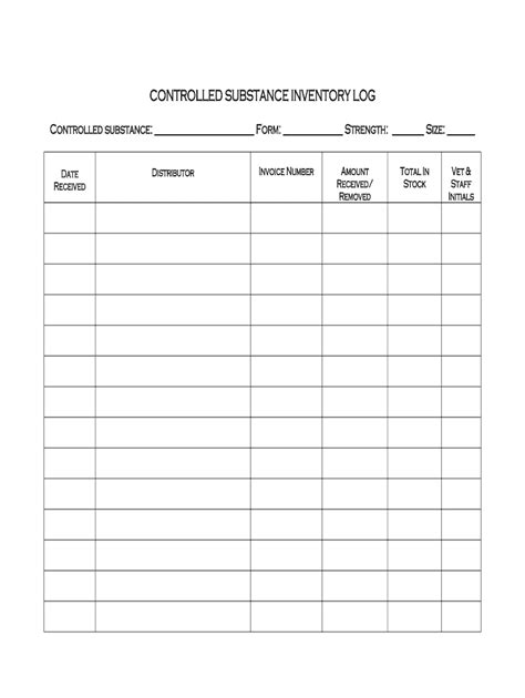 Printable Controlled Substance Inventory Log